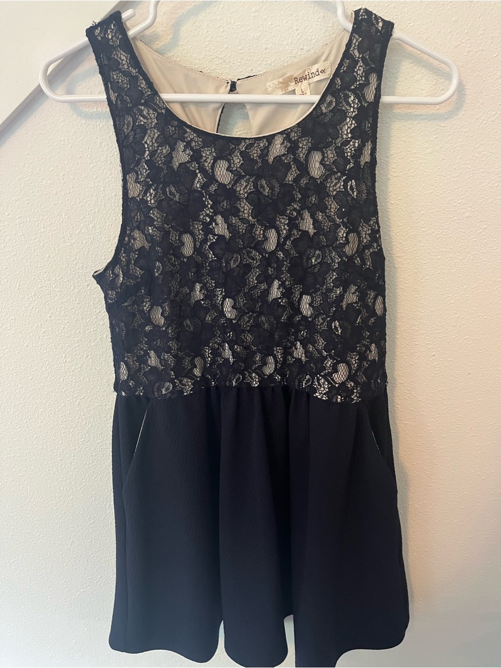 Rewind Black Lace Overlay Sleeveless Skater Dress